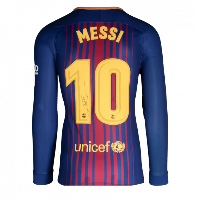 Icons Lionel Messi Official Ballon D'Or™ Back Signed And Hero Framed FC Barcelona 2017-18 Home Shirt