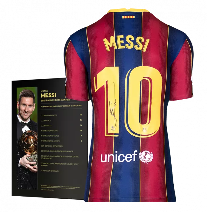 Icons Lionel Messi Official Ballon D'Or™ Back Signed FC Barcelona 2020-21 Home Shirt: 2021 Winner's Pack