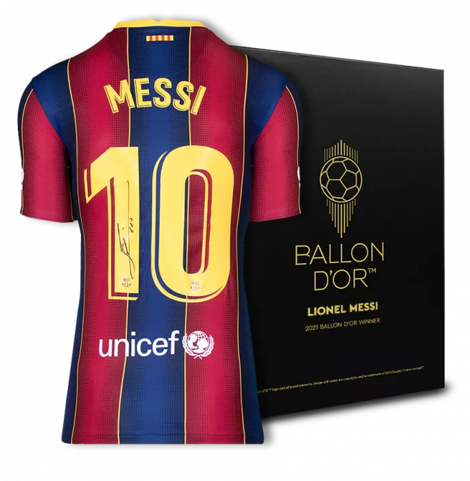 icons Lionel Messi Official Ballon d'Or™ Back Signed FC Barcelona 2020-21 Home Shirt: 2021 Winner's Pack