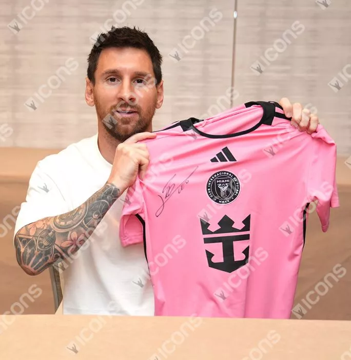 Icons Lionel Messi Official Ballon D'Or™ Front Signed And Hero Framed Inter Miami CF 2024-25 Home Shirt