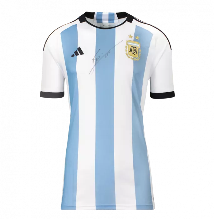 Icons Lionel Messi Official Ballon D'Or™ Front Signed And Hero Framed Argentina 2022 Home Shirt - 2 Star Edition