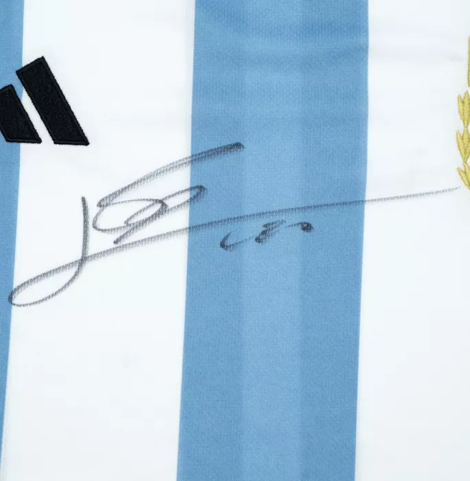 Icons Lionel Messi Official Ballon D'Or™ Front Signed And Hero Framed Argentina 2022 Home Shirt - 2 Star Edition