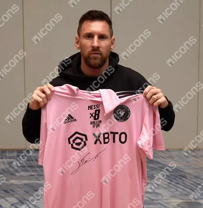 Icons Lionel Messi Official Ballon D'Or™ Front Signed And Hero Framed Inter Miami CF 2022-23 Home Shirt: 8x Ballon D'Or Edition