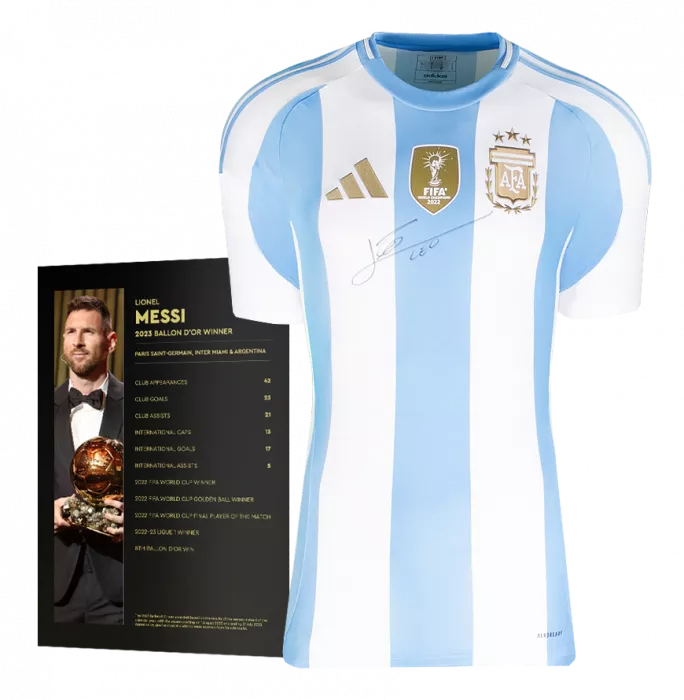 Icons Lionel Messi Official Ballon D'Or™ Front Signed Argentina 2024-25 Home Shirt: 2023 Winner's Pack