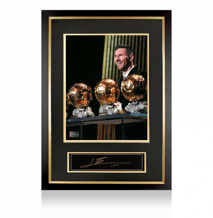 icons Lionel Messi Official Ballon d'Or™ Signed Plaque and Photo Frame: Eight-Time Winner