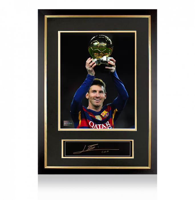 icons Lionel Messi Official Ballon d'Or™ Signed Plaque and Photo Frame: 2015 Winner