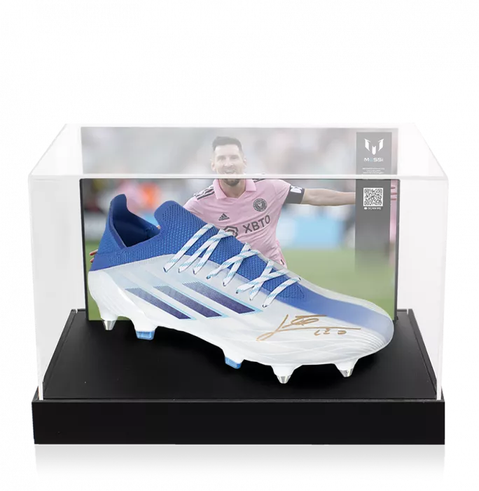 icons Lionel Messi Official Blue and White adidas Mens X Speedflow.1 SG Boot In Photo Acrylic Case: Option 1