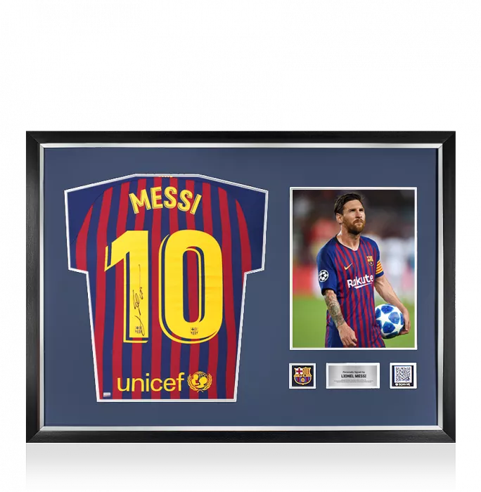 icons Lionel Messi Official FC Barcelona Back Signed and Framed 2018-19 Home Shirt