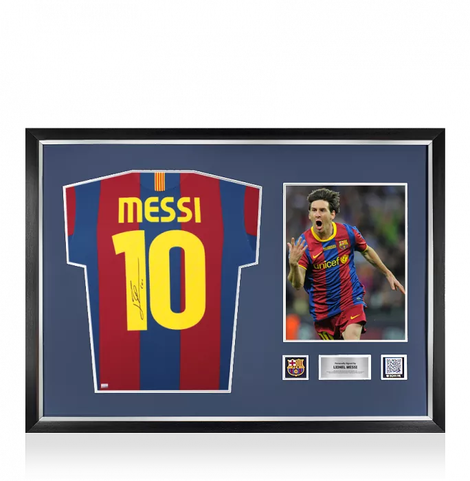 icons Lionel Messi Official FC Barcelona Back Signed and Framed 2010-11 Home Shirt