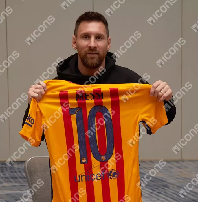 Icons Lionel Messi Official FC Barcelona Back Signed And Framed 2015-16 Away Shirt