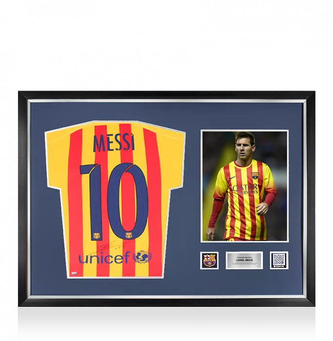 icons Lionel Messi Official FC Barcelona Back Signed and Framed 2015-16 Away Shirt