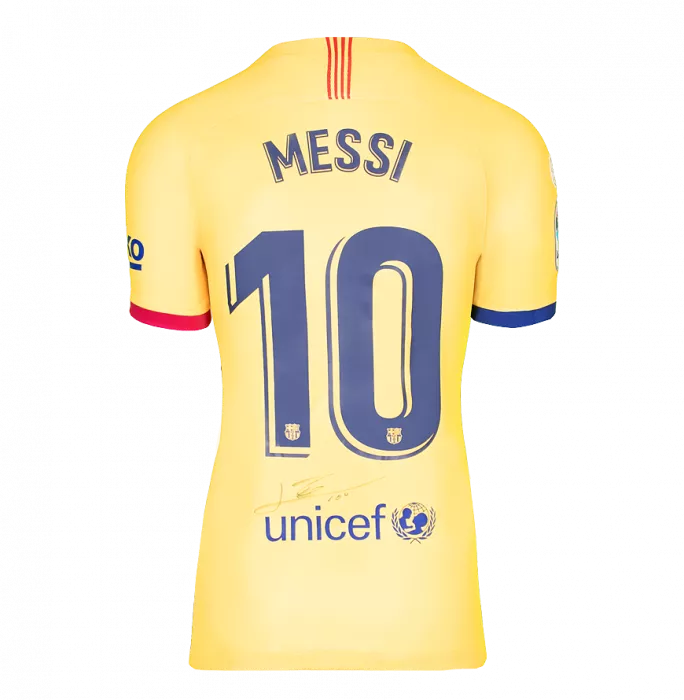 Icons Lionel Messi Official FC Barcelona Back Signed And Framed 2019-20 Away Shirt: Signed Under Number