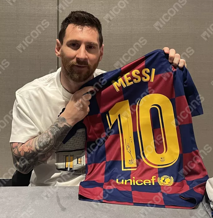 Icons Lionel Messi Official FC Barcelona Back Signed And Framed 2019-20 Home Shirt