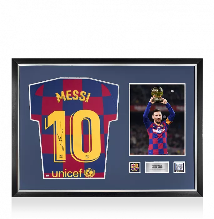 icons Lionel Messi Official FC Barcelona Back Signed and Framed 2019-20 Home Shirt