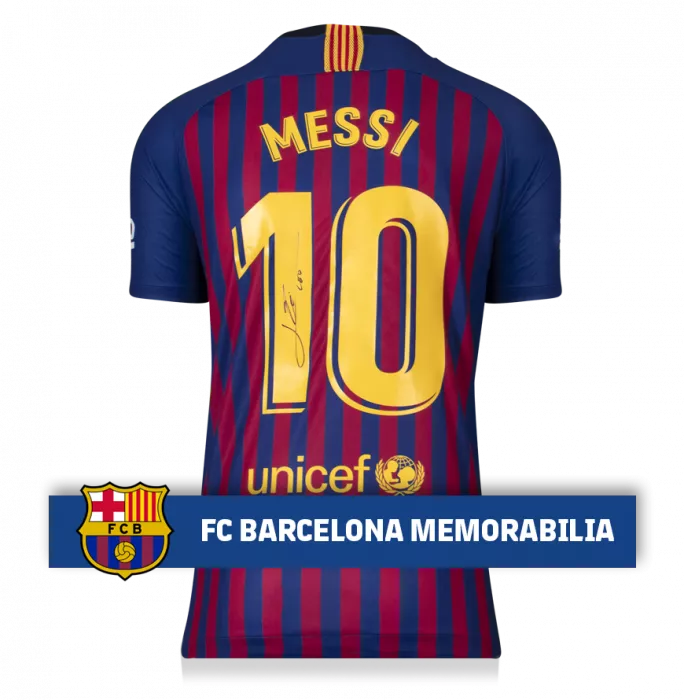 Icons Lionel Messi Official FC Barcelona Back Signed And Framed 2018-19 Home Shirt With Fan Style Numbers