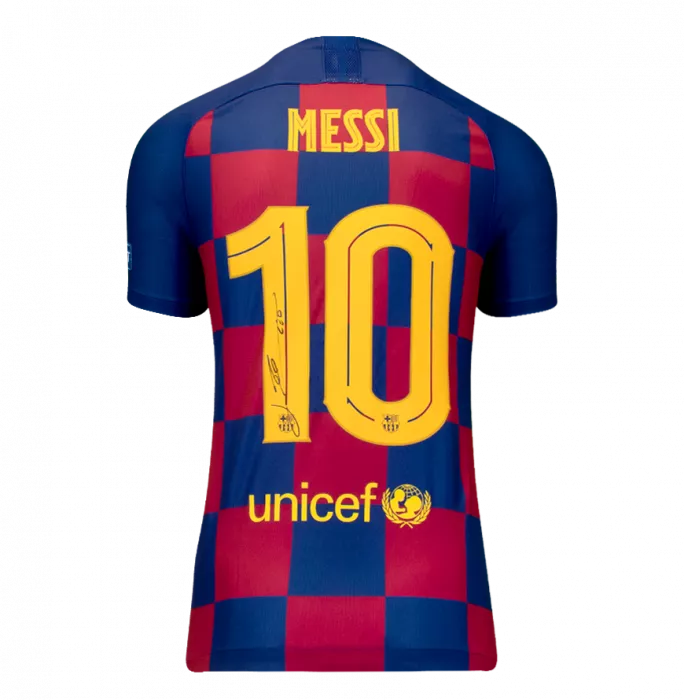 Icons Lionel Messi Official FC Barcelona Back Signed And Framed 2019-20 Home Shirt: UCL Edition