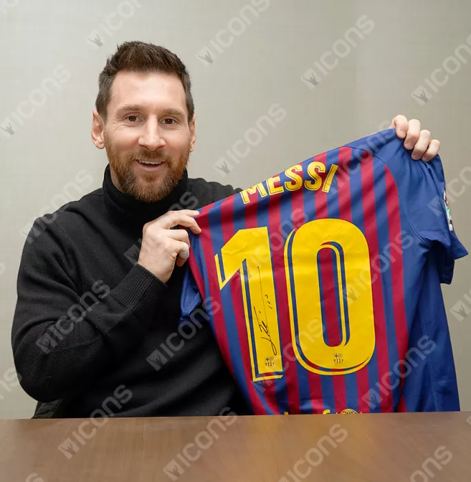 Icons Lionel Messi Official FC Barcelona Back Signed And Framed 2018-19 Home Shirt