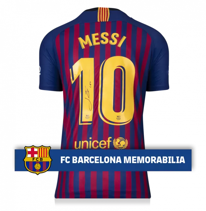 Icons Lionel Messi Official FC Barcelona Back Signed And Framed 2018-19 Home Shirt
