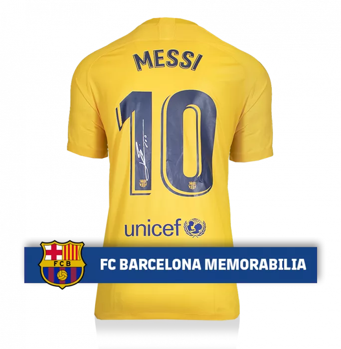 Icons Lionel Messi Official FC Barcelona Back Signed And Framed 2019-20 Fourth Shirt