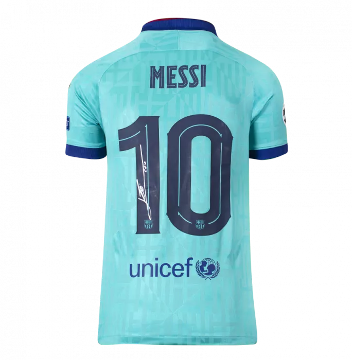 Icons Lionel Messi Official FC Barcelona Back Signed And Framed 2019-20 Third Shirt