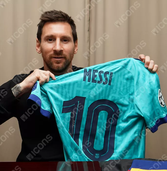 Icons Lionel Messi Official FC Barcelona Back Signed And Framed 2019-20 Third Shirt