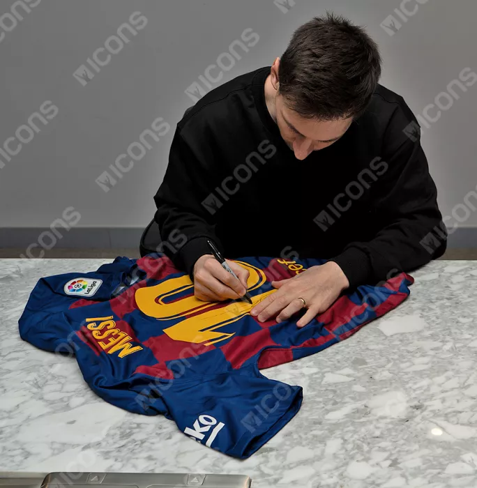 Icons Lionel Messi Official FC Barcelona Back Signed And Framed 2019-20 Home Shirt