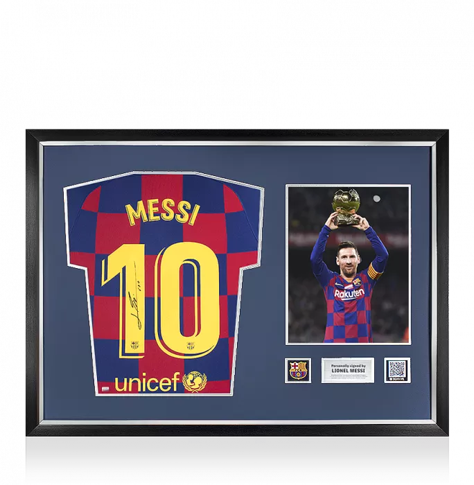 icons Lionel Messi Official FC Barcelona Back Signed and Framed 2019-20 Home Shirt