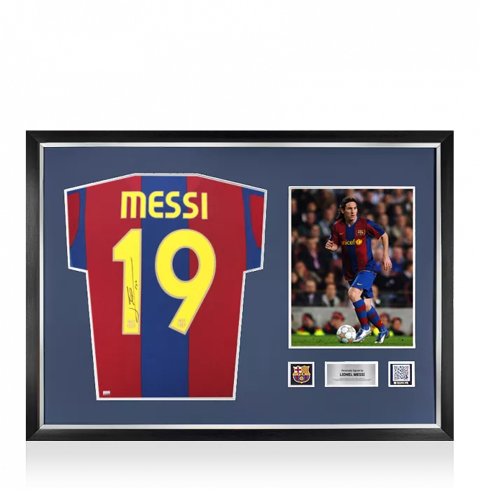 icons Lionel Messi Official FC Barcelona Back Signed and Framed 2007-08 Home Shirt