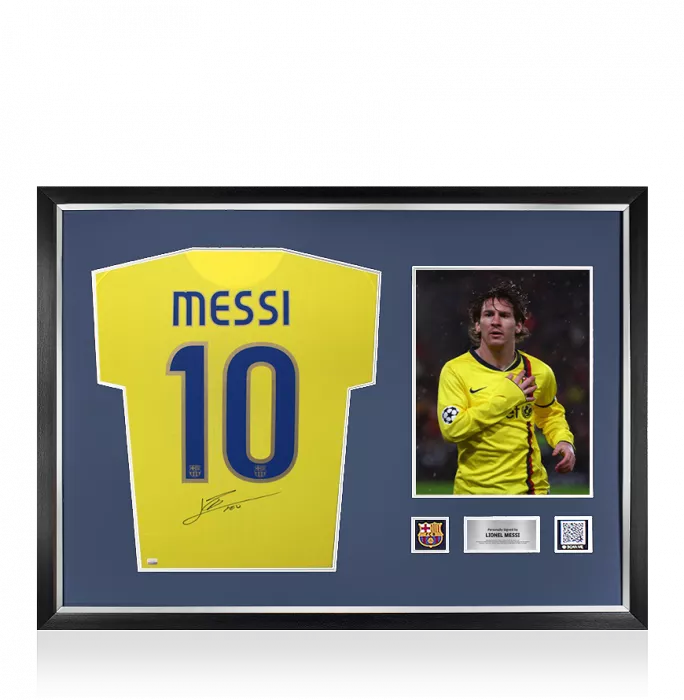 icons Lionel Messi Official FC Barcelona Back Signed and Framed 2008-10 Away Shirt