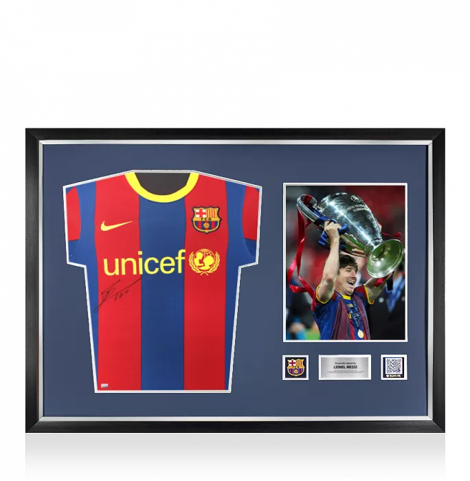 icons Lionel Messi Official FC Barcelona Front Signed and Framed 2010-11 Home Shirt