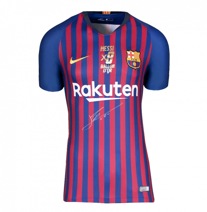 Icons Lionel Messi Official FC Barcelona Front Signed And Framed 2018-19 Home Shirt Signed In Silver: 8x Ballon D'Or Edition