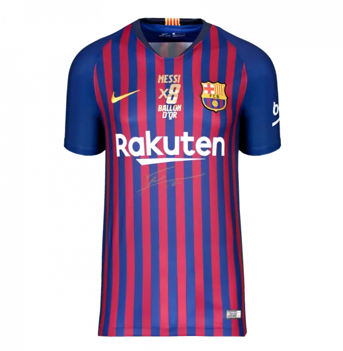 Icons Lionel Messi Official FC Barcelona Front Signed And Framed 2018-19 Home Shirt Signed In Gold: 8x Ballon D'Or Edition