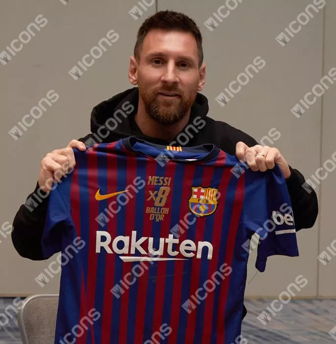 Icons Lionel Messi Official FC Barcelona Front Signed And Framed 2018-19 Home Shirt Signed In Gold: 8x Ballon D'Or Edition