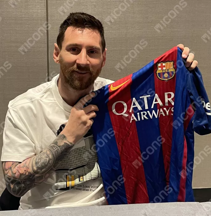 Icons Lionel Messi Official FC Barcelona Front Signed And Framed 2016-17 Home Shirt