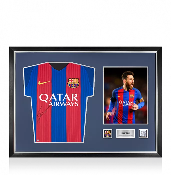 icons Lionel Messi Official FC Barcelona Front Signed and Framed 2016-17 Home Shirt
