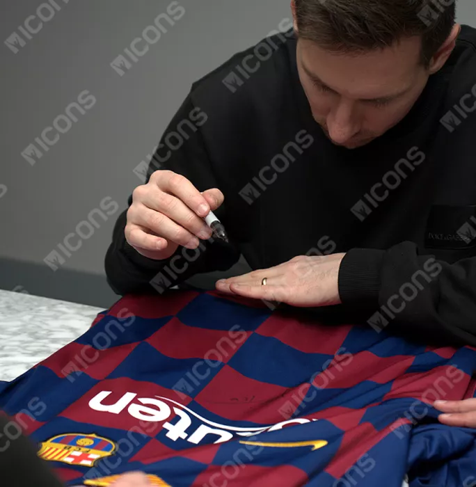 Icons Lionel Messi Official FC Barcelona Front Signed And Framed 2019-20 Home Shirt: 7x Ballon D'Or Winner UCL Edition