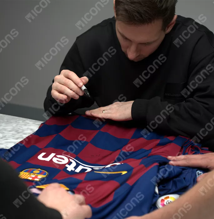 Icons Lionel Messi Official FC Barcelona Front Signed And Framed 2019-20 Home Shirt: 7x Ballon D'Or Winner La Liga Edition