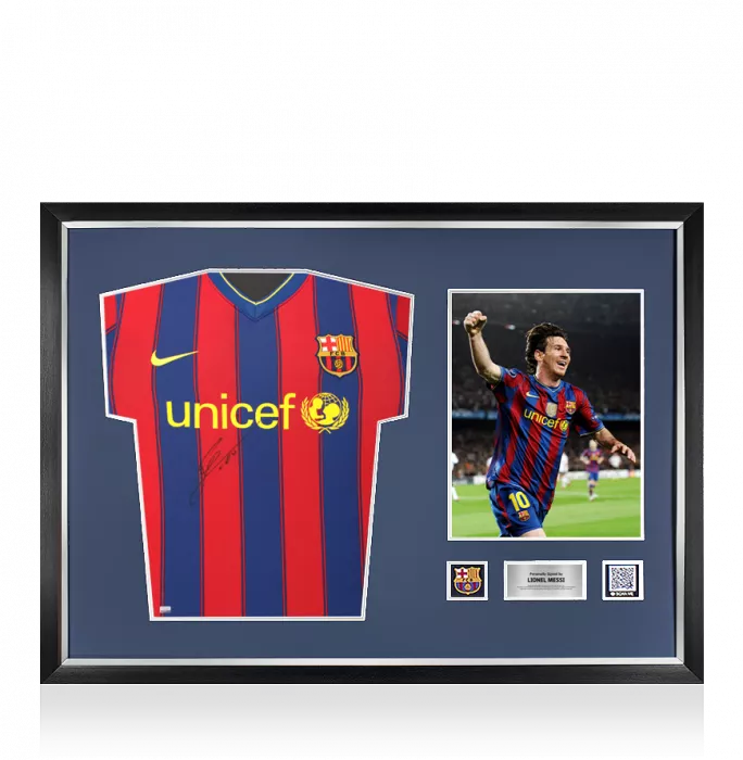 icons Lionel Messi Official FC Barcelona Front Signed and Framed 2009-10 Home Shirt