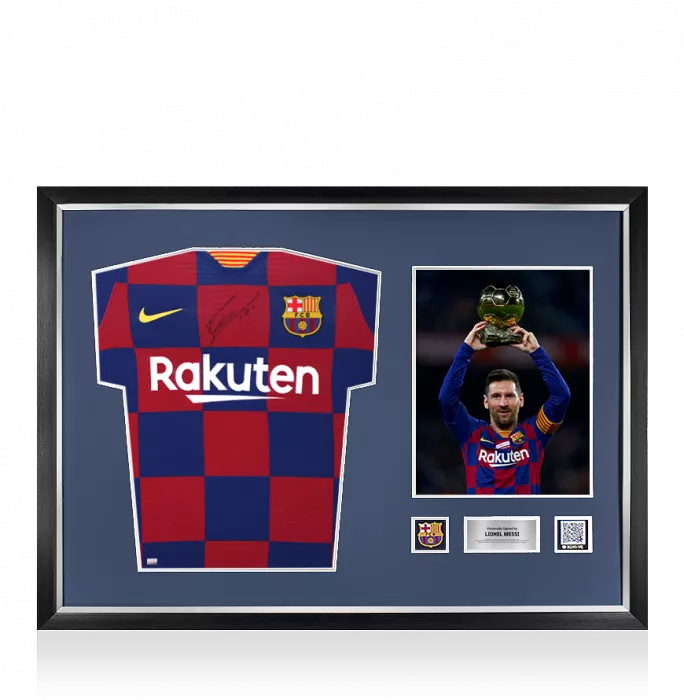 icons Lionel Messi Official FC Barcelona Front Signed and Framed 2019-20 Authentic Home Shirt