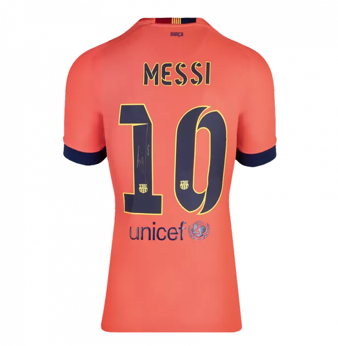 Icons Lionel Messi Official FC Barcelona Official Back Signed And Framed 2014-15 Away Shirt