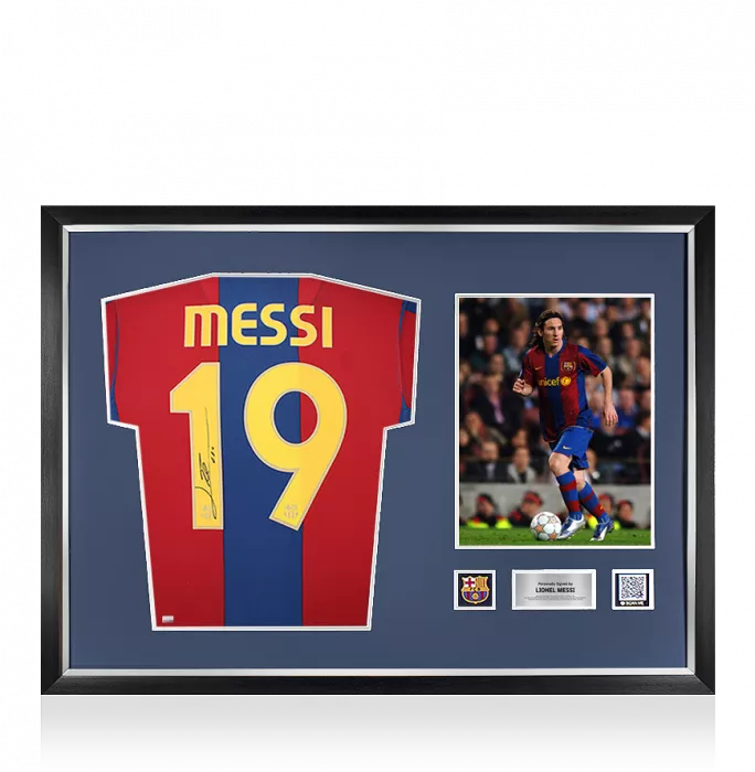icons Lionel Messi Official FC Barcelona Official Back Signed and Framed 2007-08 Home Shirt
