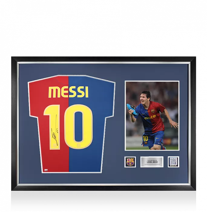 icons Lionel Messi Official FC Barcelona Official Back Signed and Framed 2008-09 Home Shirt