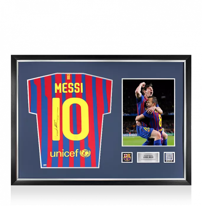 icons Lionel Messi Official FC Barcelona Official Back Signed and Framed 2011-12 Home Shirt - Match Issue