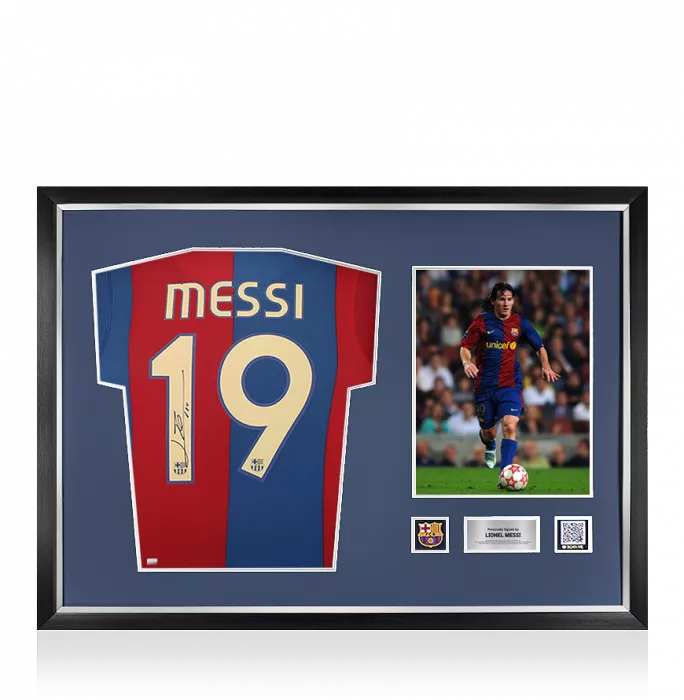 icons Lionel Messi Official FC Barcelona Official Back Signed and Framed 2006-07 Home Shirt