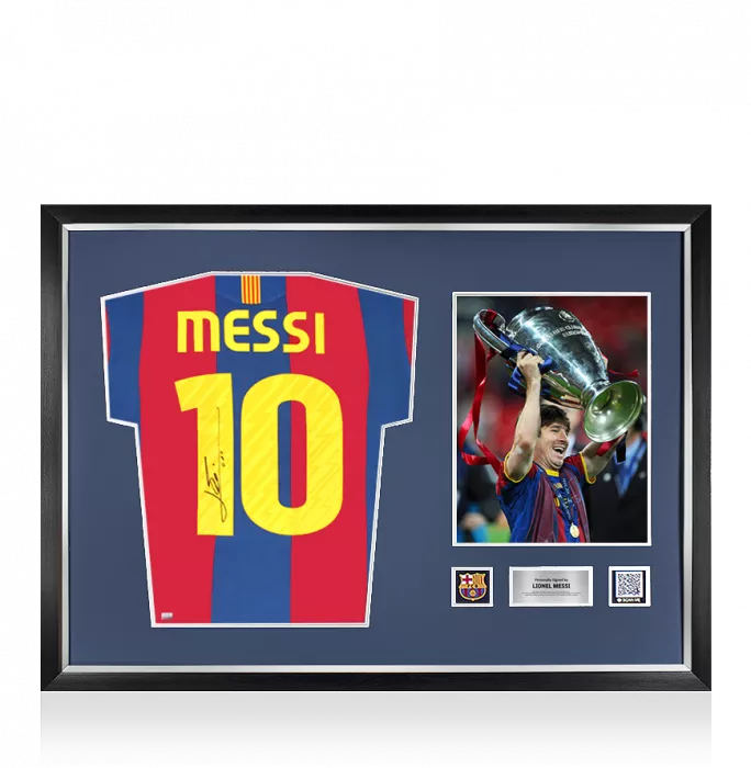 icons Lionel Messi Official FC Barcelona Official Back Signed and Framed 2010-11 Home Shirt