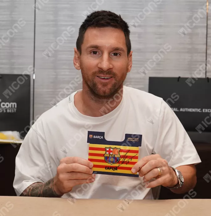 Icons Lionel Messi Official FC Barcelona Signed And Framed Branded Captain's Armband