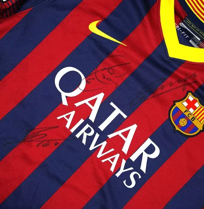 Icons Lionel Messi Official FC Barcelona & Xavi Triple Signed And Framed 2013-14 Home Shirt