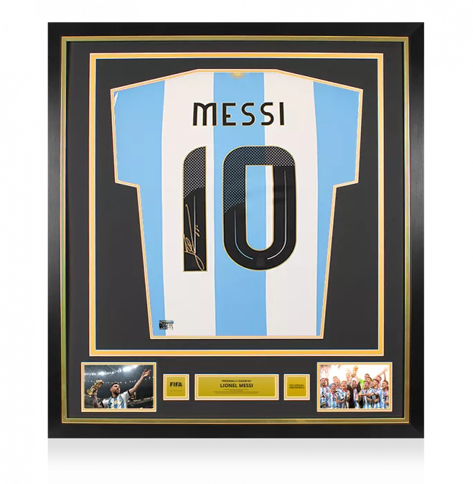 icons Lionel Messi Official FIFA World Cup™ Back Signed and Framed Argentina 2024-25 Home Shirt