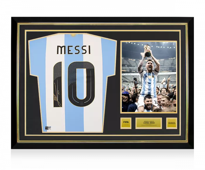 icons Lionel Messi Official FIFA World Cup™ Back Signed and Hero Framed Argentina 2024-25 Home Shirt