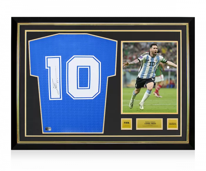 icons Lionel Messi Official FIFA World Cup™ Signed and Hero Framed Argentina 1994 Reissue Away Shirt